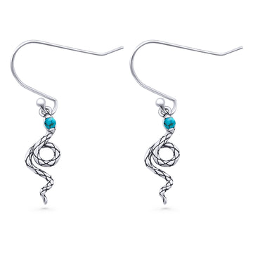 Round Turquoise Oxidized Snake Fishhook Earring 925 Sterling Silver Wholesale